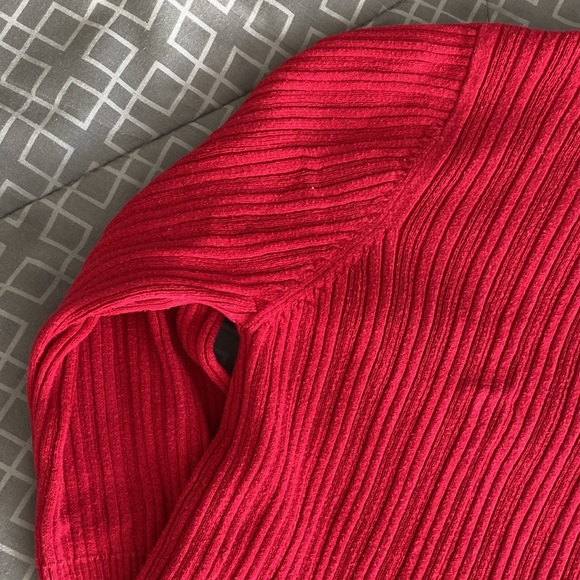 Jubilee red hoodie ribbed v-neck buttoned sweater - Picture 15 of 17